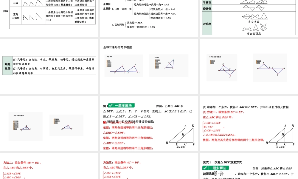 2024河南中考数学专题复习 全等、相似三角形的性质与判定 课件.pptx