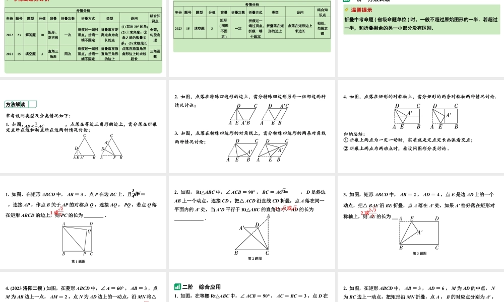 2024河南中考数学专题复习 微专题15 轴对称(含折叠)落点位置不确定产生的分类讨论 课件.pptx