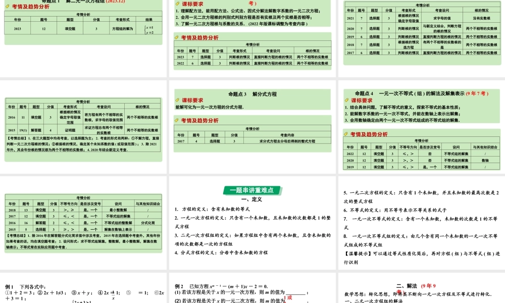 2024河南中考数学专题复习 转化思想：解方程(组)与不等式(组） 课件.pptx