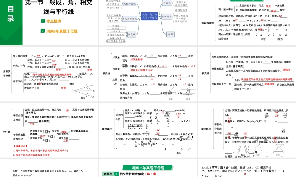 2024河南中考数学专题复习第四章 第一节 线段、角、相交线与平行线 课件.pptx