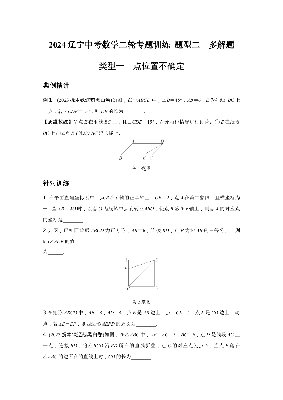 2024辽宁中考数学二轮专题训练 题型二  多解题  (含答案).docx_第1页