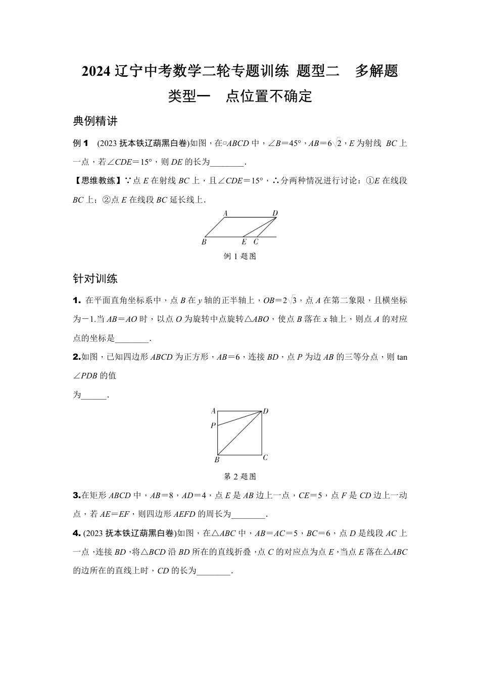 2024辽宁中考数学二轮专题训练 题型二  多解题  (含答案).pdf_第1页