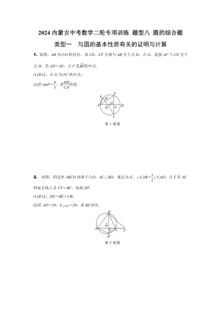 2024内蒙古中考数学二轮专项训练 题型八 圆的综合题 （含答案）.pdf