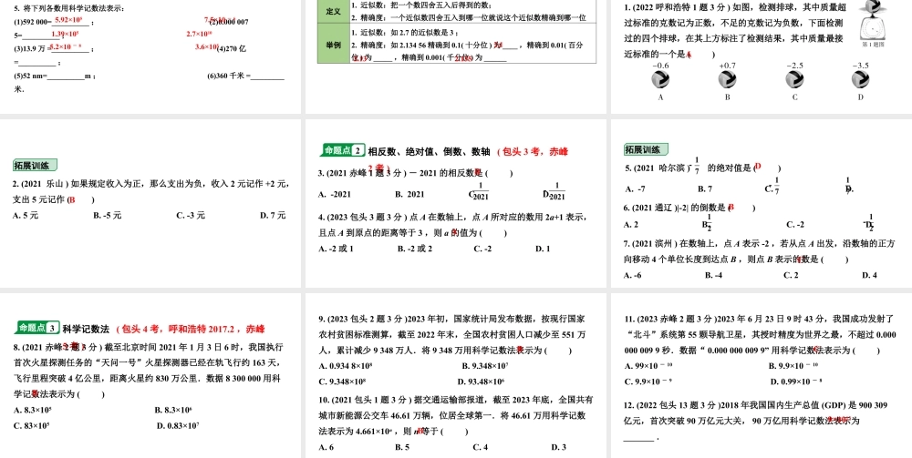 2024内蒙古中考数学一轮知识点复习 第1课时 实数的分类及相关概念（课件）.pptx