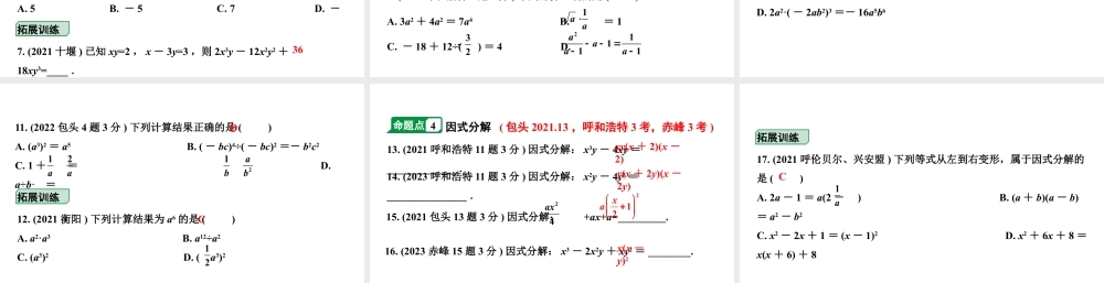 2024内蒙古中考数学一轮知识点复习 第4课时  整式与因式分解（课件）.pptx