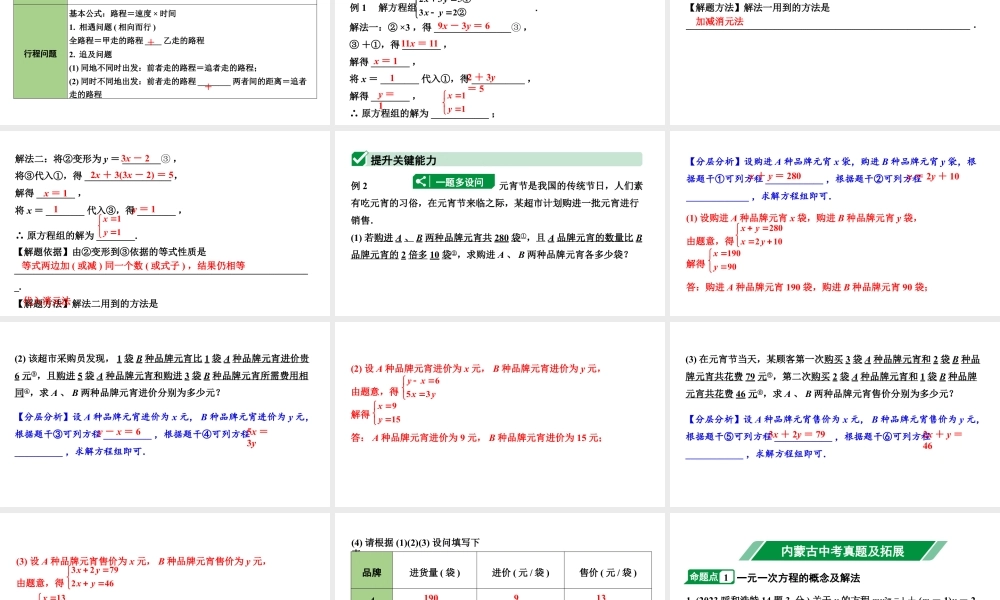 2024内蒙古中考数学一轮知识点复习 第6课时 一次方程(组)及其应用（课件）.pptx