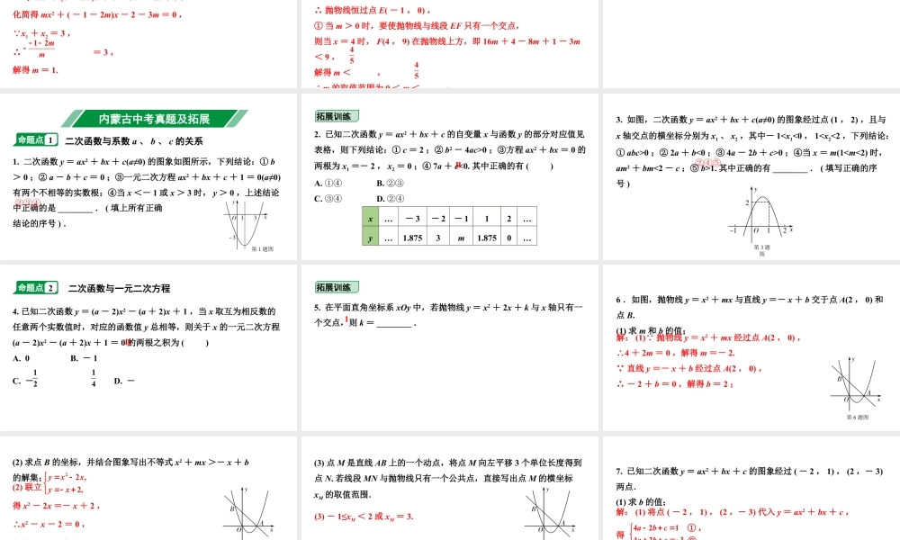 2024内蒙古中考数学一轮知识点复习 第15课时 二次函数的图象与系数a、b、c的关系（课件）.pptx