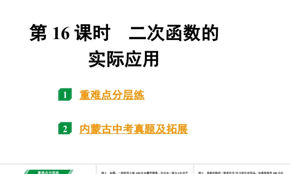 2024内蒙古中考数学一轮知识点复习 第16课时 二次函数的实际应用（课件）.pptx