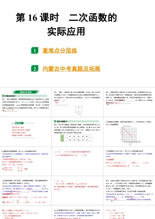 2024内蒙古中考数学一轮知识点复习 第16课时 二次函数的实际应用（课件）.pptx