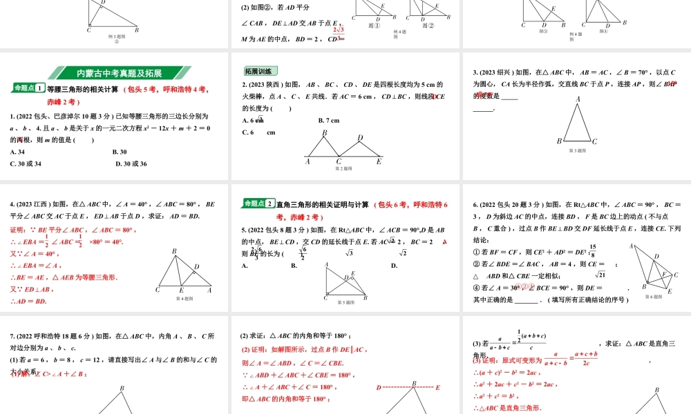 2024内蒙古中考数学一轮知识点复习 第20课时 等腰三角形与直角三角形（课件）.pptx