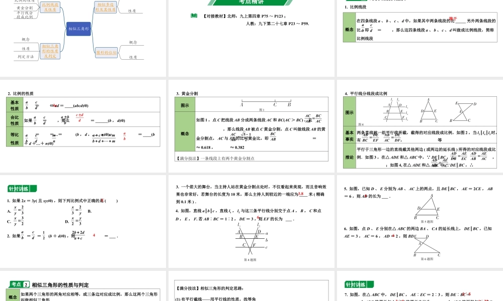 2024内蒙古中考数学一轮知识点复习 第22课时 相似三角形(含位似)（课件）.pptx