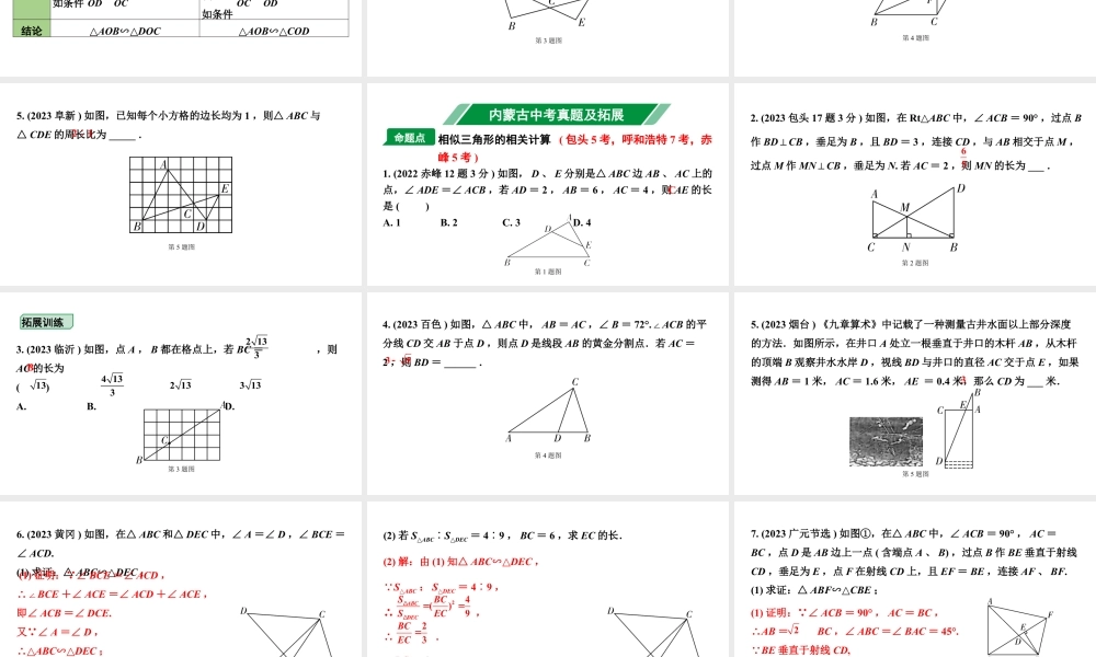 2024内蒙古中考数学一轮知识点复习 第22课时 相似三角形(含位似)（课件）.pptx