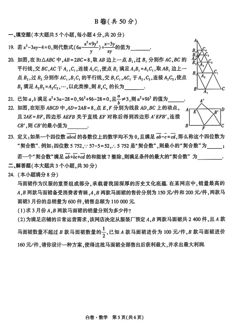 2024年成都中考数学模拟卷-白卷（无答案）.pdf_第5页