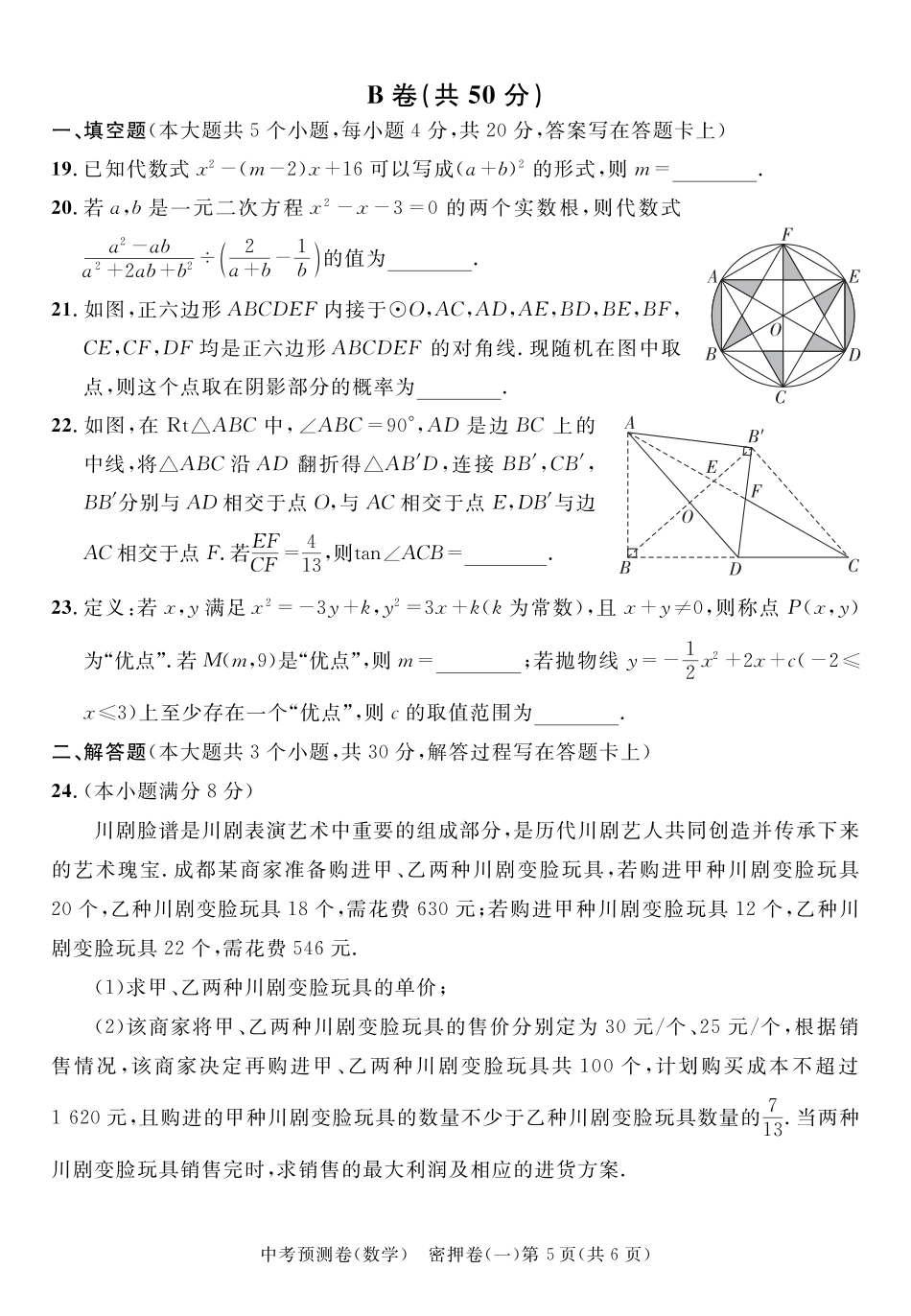 2024年成都中考数学预测卷密押卷(无答案).pdf_第5页