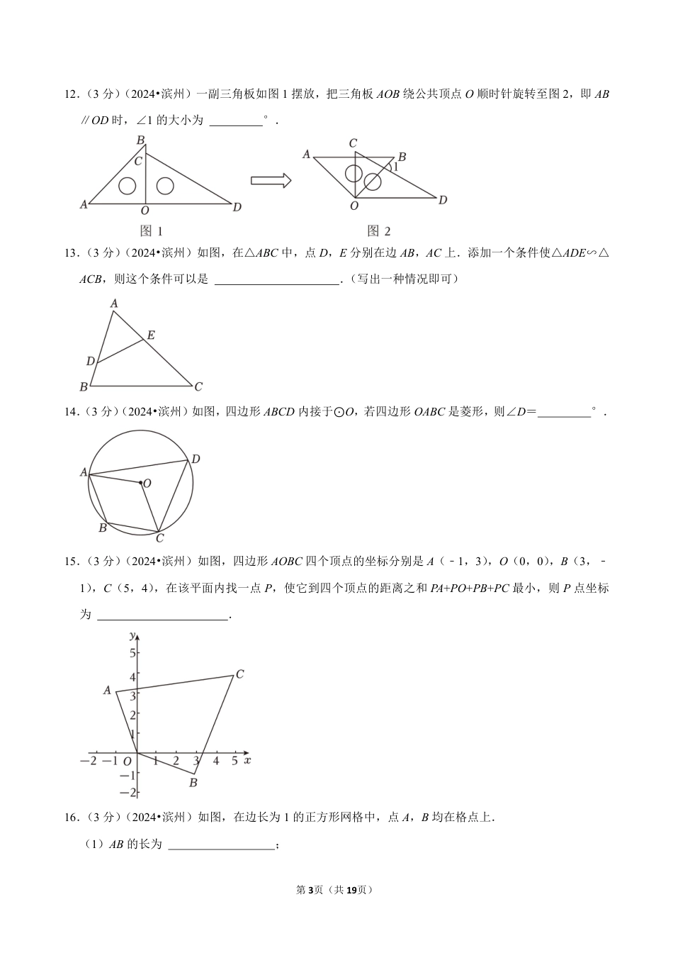 2024年山东省滨州市中考数学试卷（含详细解析）.pdf_第3页