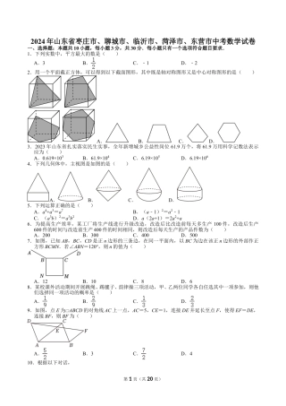 2024年山东省枣庄市、聊城市、临沂市、菏泽市、东营市中考数学试卷【含解析】.doc