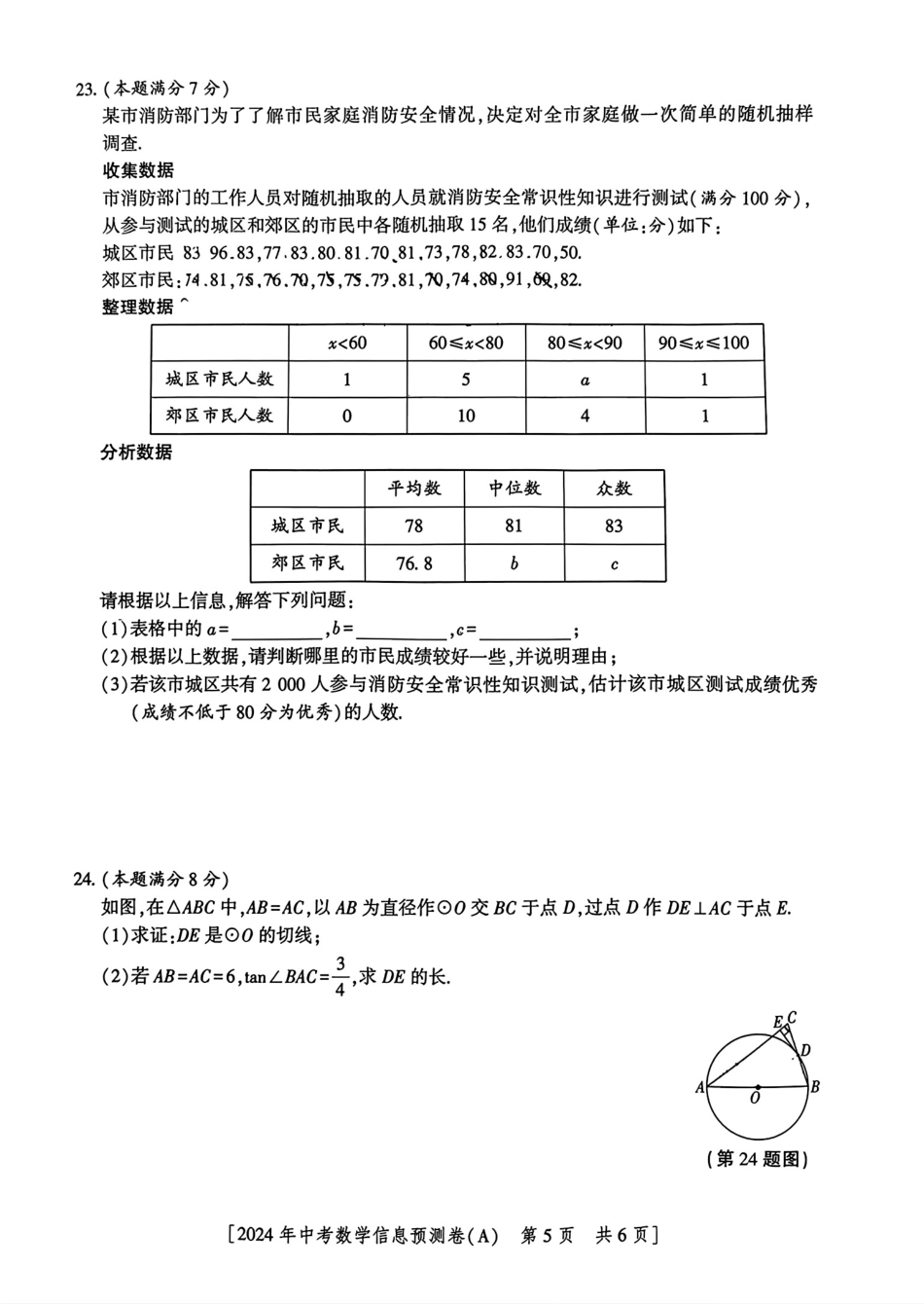 2024年陕西省初中数学中考学业水平考试信息预测卷(A)（无答案）.pdf_第5页