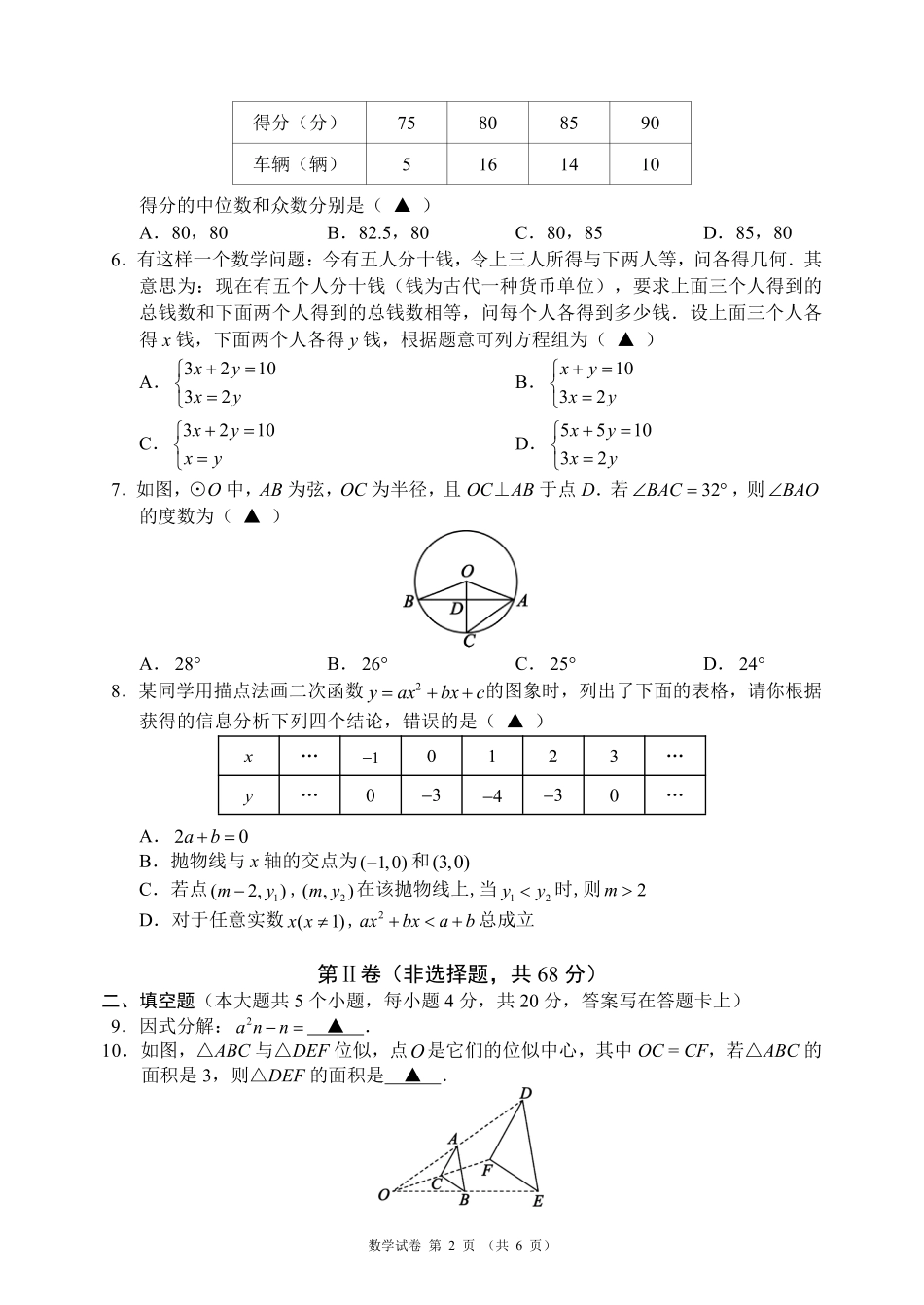 2024年四川省成都市金堂县九年级中考二诊模拟考试数学试题 （含答案）.pdf_第2页