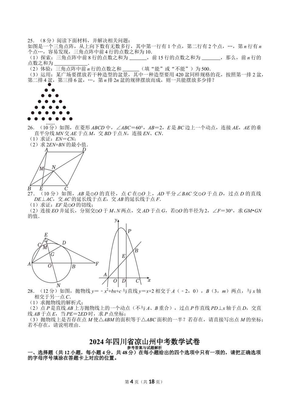2024年四川省凉山州中考数学试卷【含解析】.doc_第4页