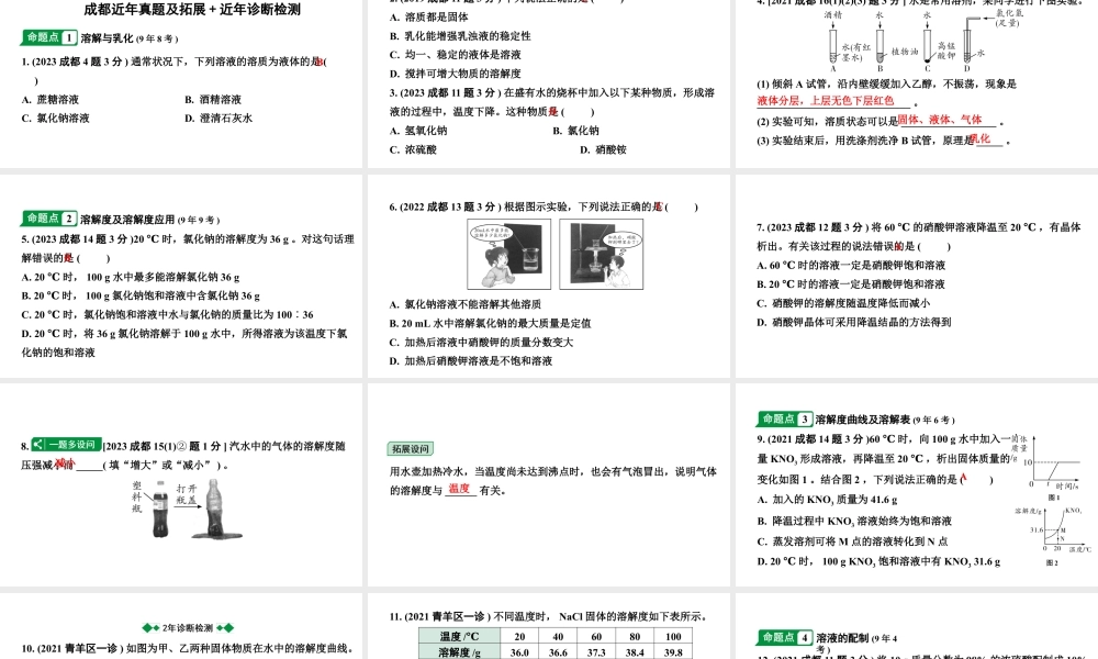 2024成都中考化学二轮复习之中考题型研究 第九单元　溶液（课件）.pptx