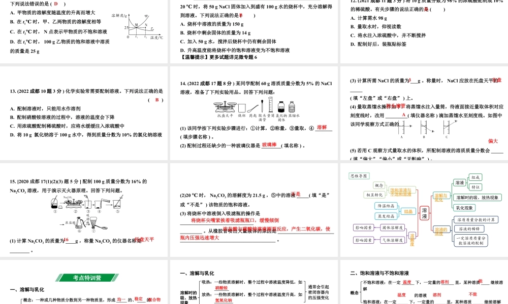 2024成都中考化学二轮复习之中考题型研究 第九单元　溶液（课件）.pptx