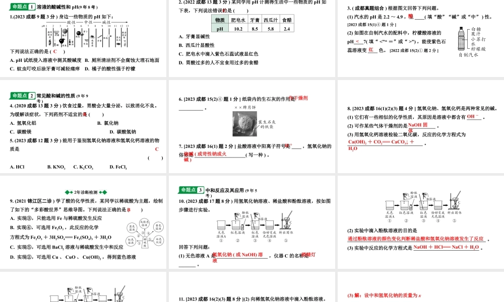 2024成都中考化学二轮复习之中考题型研究 第十单元　酸和碱（课件）.pptx