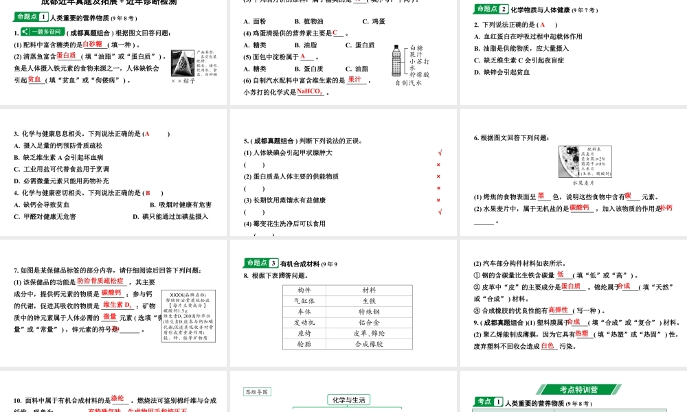 2024成都中考化学二轮复习之中考题型研究 第十二单元 化学与生活（课件）.pptx