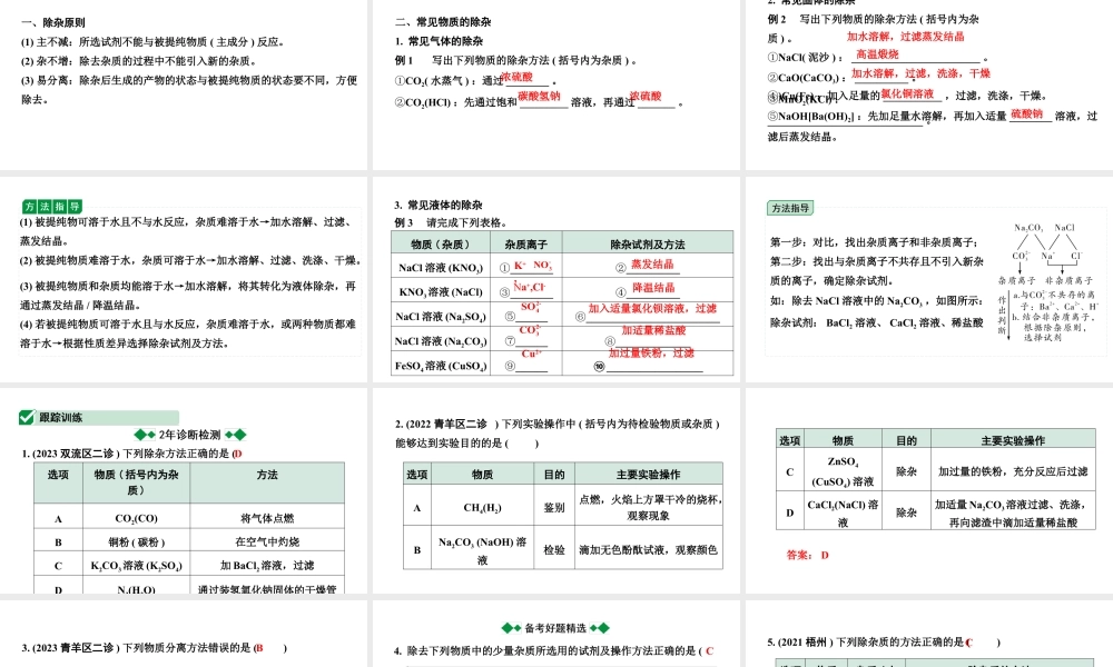 2024成都中考化学二轮复习之中考题型研究 微专题 物质的除杂（课件）.pptx