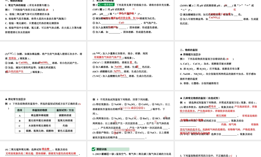 2024成都中考化学二轮复习之中考题型研究 微专题 物质的检验与鉴别（课件）.pptx