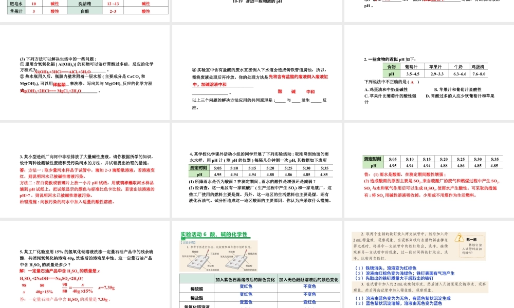 2024成都中考化学复习“四清”回归教材 第十单元酸和碱 课件.pptx