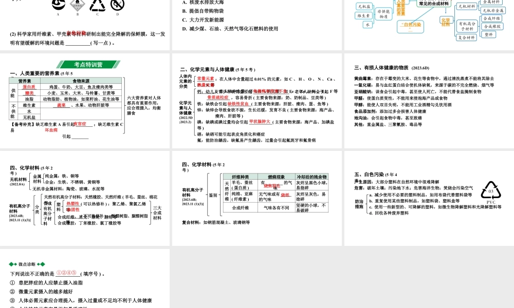 2024福建中考化学二轮中考题型研究 化学物质与健康 常见的合成材料（课件）.pptx