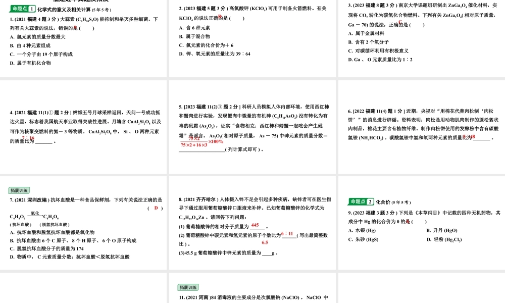 2024福建中考化学二轮中考题型研究 专题九 物质组成的表示（课件）.pptx