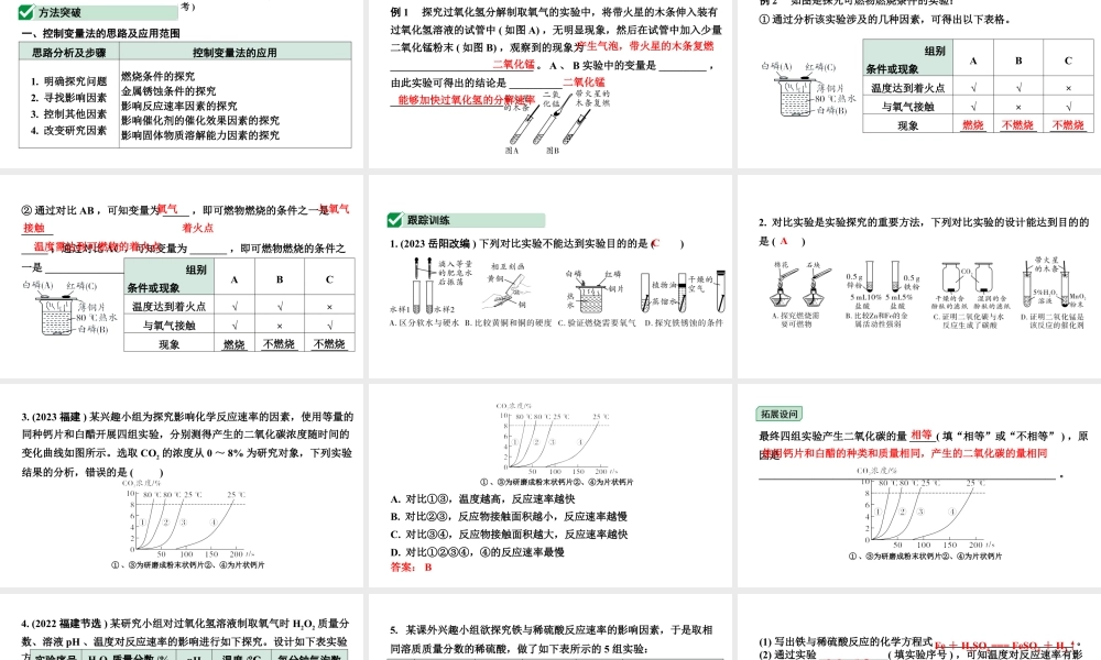 2024福建中考化学二轮中考题型研究 专题十六 横向实验分类练（课件）.pptx