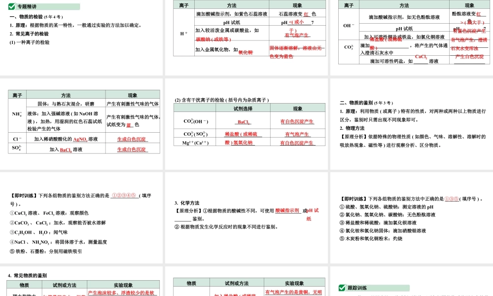 2024福建中考化学一轮复习 微专题4 物质的检验与鉴别（课件）.pptx