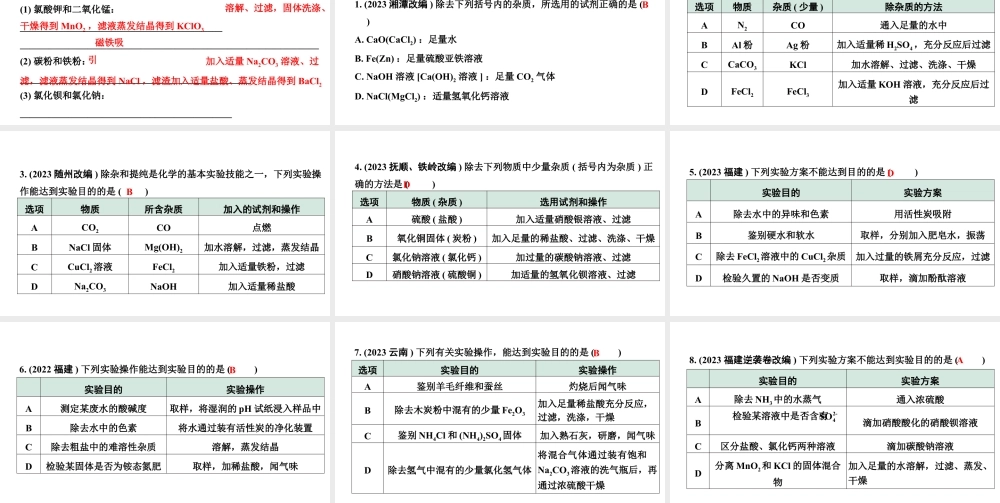 2024福建中考化学一轮复习 微专题5  物质的除杂（课件）.pptx