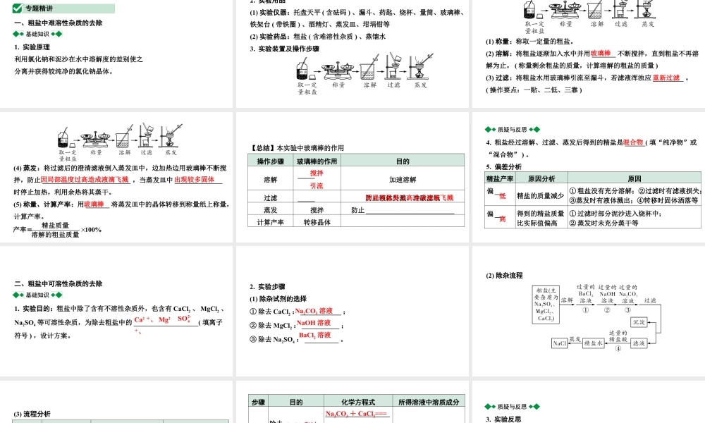 2024福建中考化学一轮复习 微专题6 粗盐提纯(含可溶性杂质的去除)（课件）.pptx