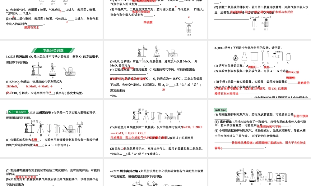 2024甘肃中考化学二轮复习之中考题型研究 专题七 气体的制取与净化（课件）.pptx