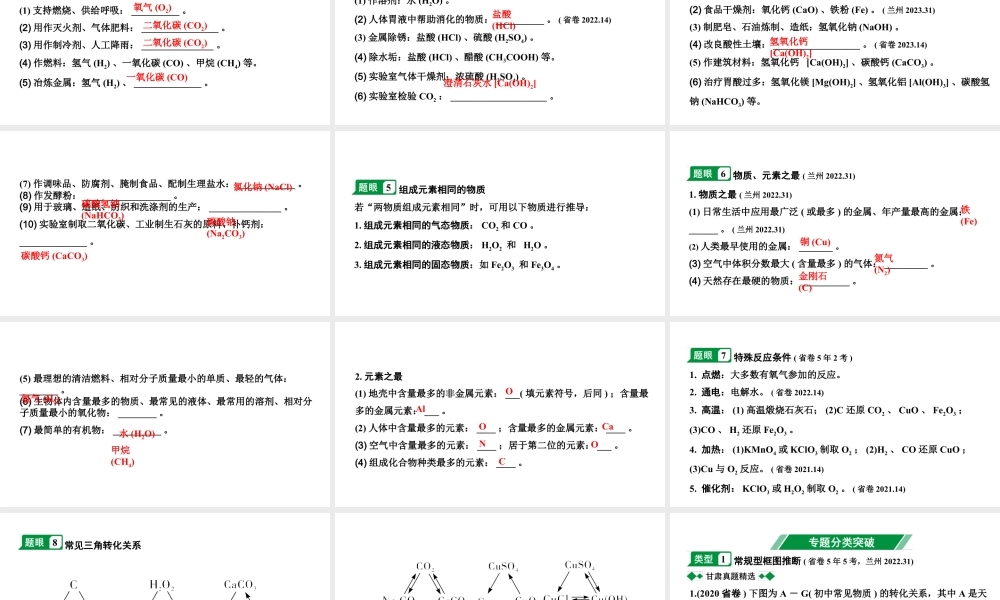 2024甘肃中考化学二轮复习之中考题型研究 专题五 物质的推断（课件）.pptx