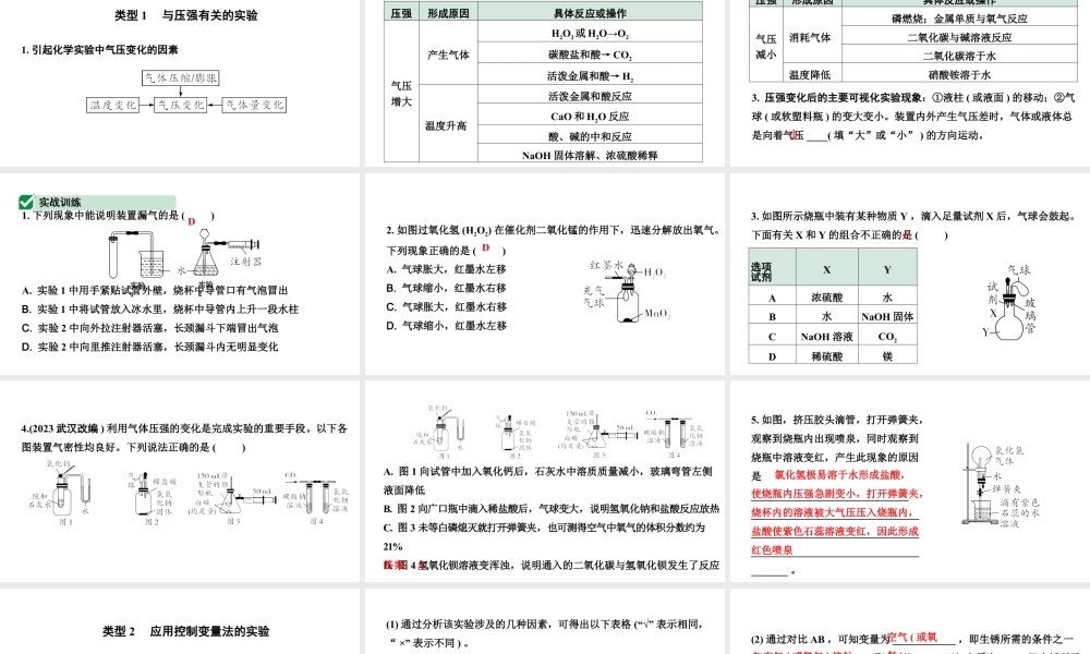 2024甘肃中考化学二轮复习之中考题型研究 专题一 横向实验归类练（课件）.pptx