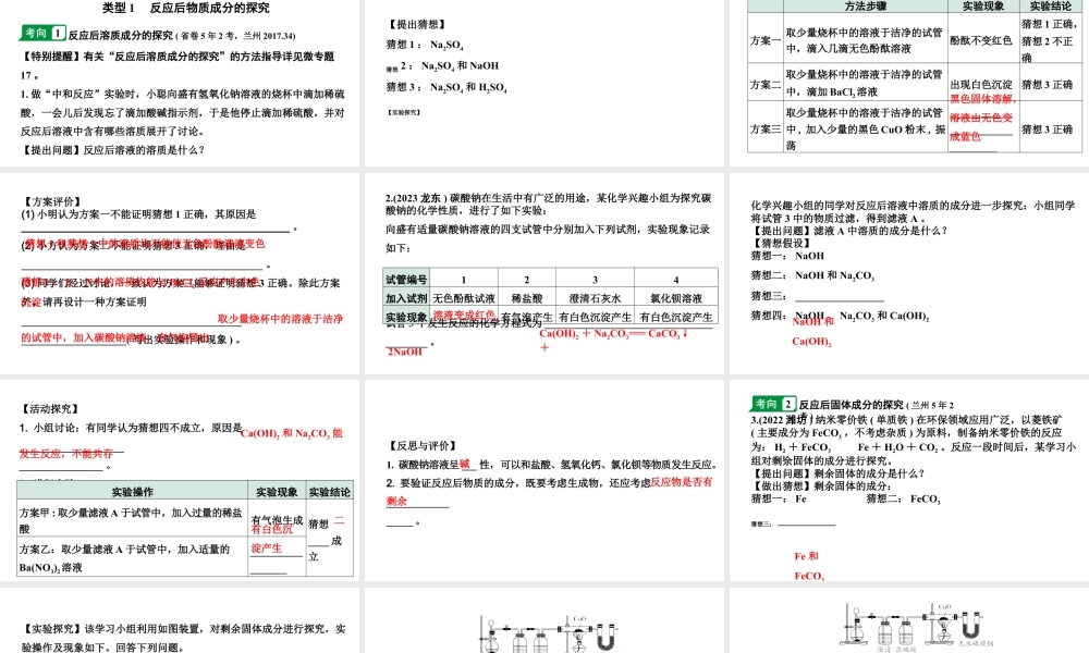 2024甘肃中考化学二轮复习专题九 实验探究题（课件）.pptx