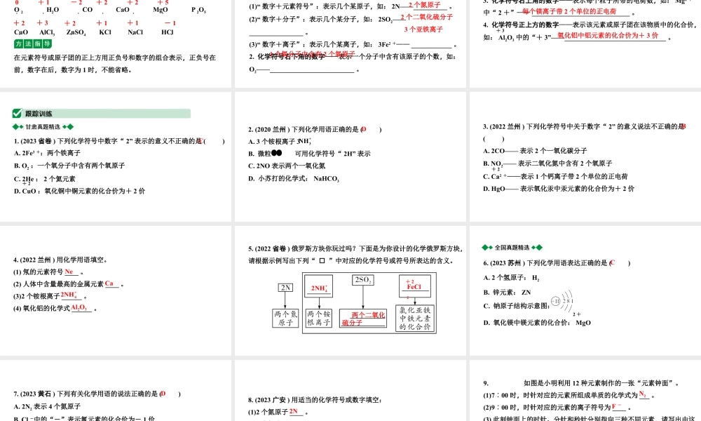 2024甘肃中考化学一轮复习之中考考点研究 微专题 化学用语（课件）.pptx