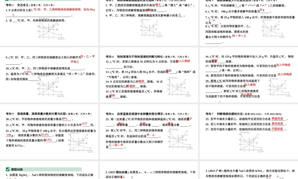 2024甘肃中考化学一轮复习之中考考点研究 微专题 溶解度曲线（课件）.pptx