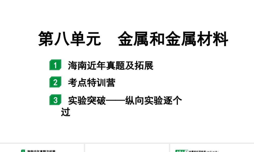 2024海南中考化学一轮复习 中考考点研究 第八单元 金属和金属材料（课件）.pptx