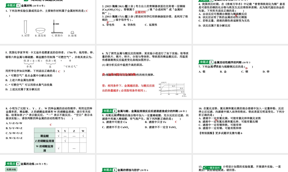 2024海南中考化学一轮复习 中考考点研究 第八单元 金属和金属材料（课件）.pptx