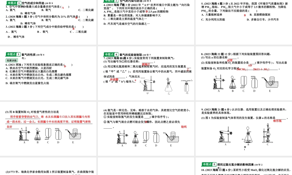 2024海南中考化学一轮复习 中考考点研究 第二单元 我们周围的空气（课件）.pptx