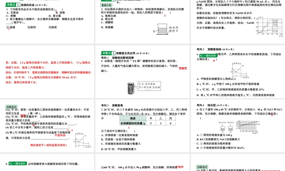 2024海南中考化学一轮复习 中考考点研究 第九单元  溶液（课件）.pptx