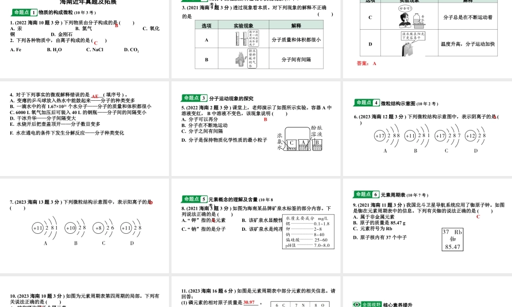 2024海南中考化学一轮复习 中考考点研究 第三单元 物质构成的奥秘（课件）.pptx