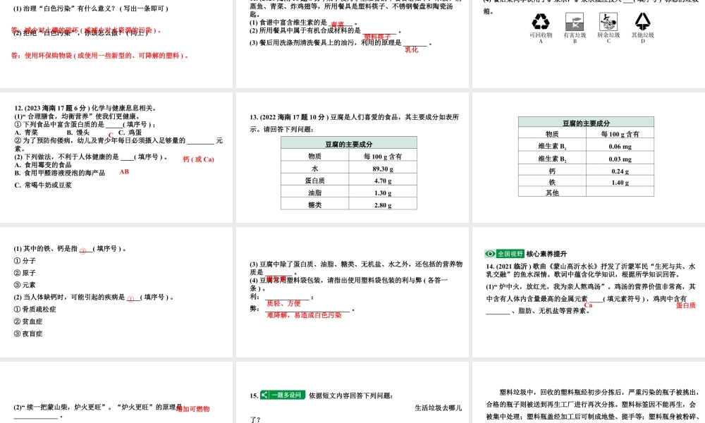 2024海南中考化学一轮复习 中考考点研究 第十二单元 化学与生活（课件）.pptx