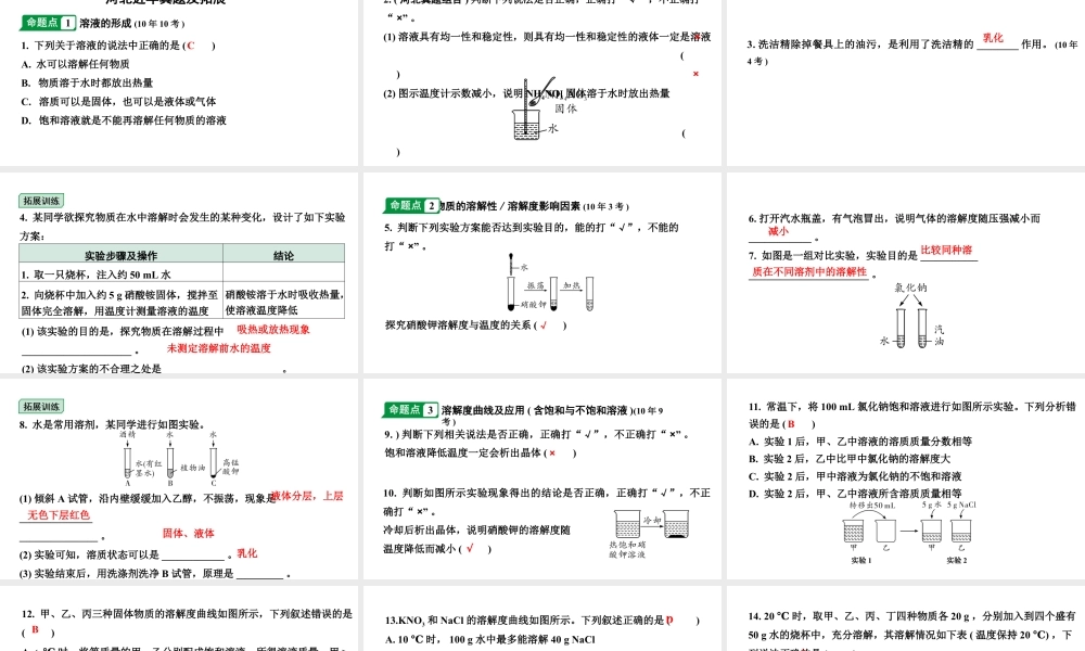 2024河北中考化学二轮重点专题突破 主题5 常见的溶液（课件）.pptx