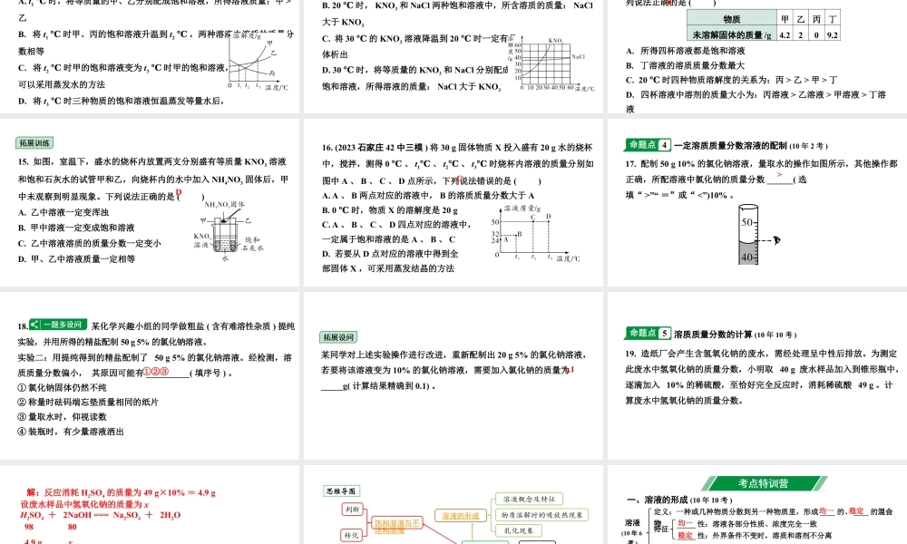 2024河北中考化学二轮重点专题突破 主题5 常见的溶液（课件）.pptx